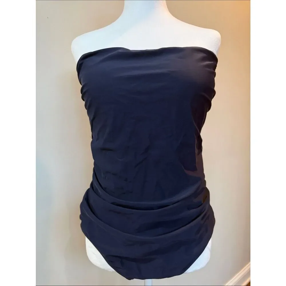 J. Crew Strapless Navy Blue One-Piece Swimsuit strapless bandeau with ruching